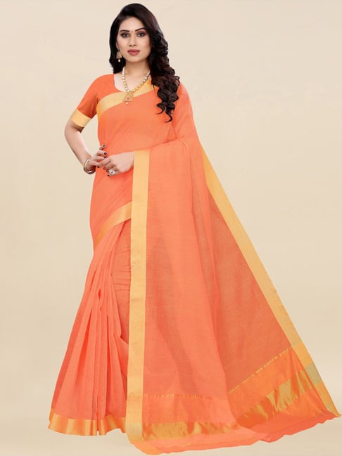 Satrani Peach Woven Saree With Unstitched Blouse Price in India