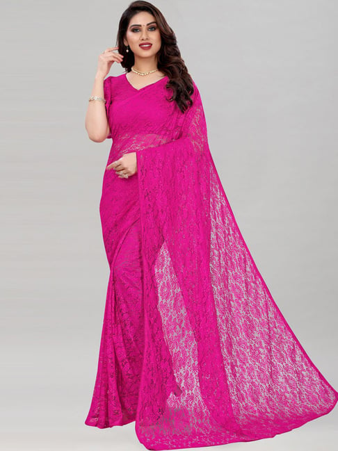 Satrani Pink Embroidered Saree With Unstitched Blouse Price in India