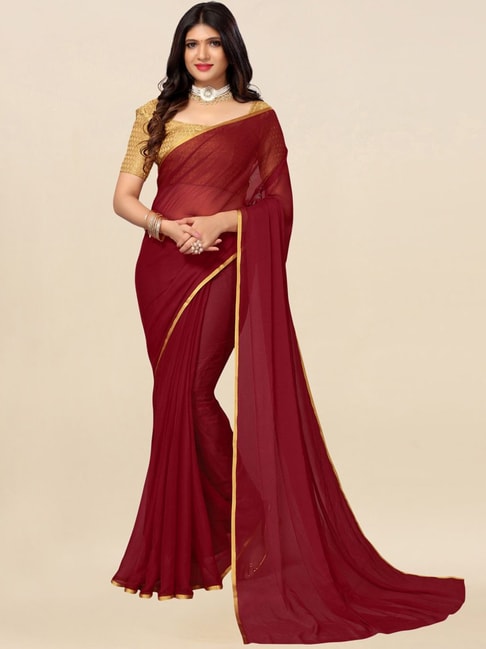 Satrani Maroon Saree With Unstitched Blouse Price in India