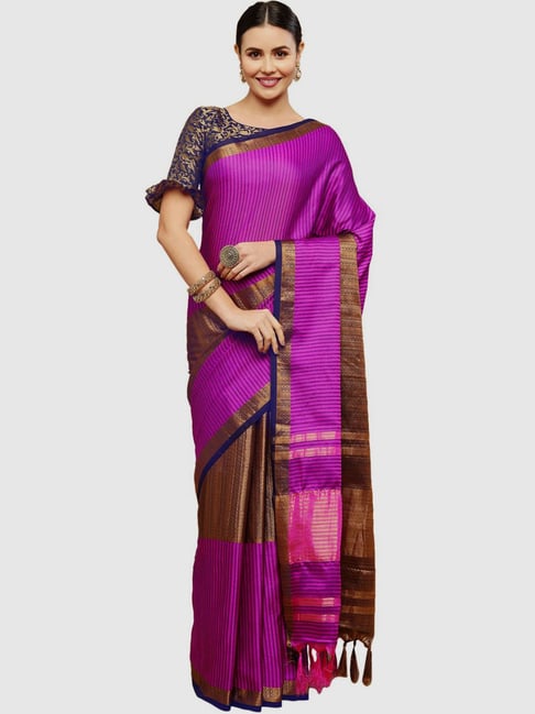 Satrani Purple Cotton Silk Woven Saree With Unstitched Blouse Price in India