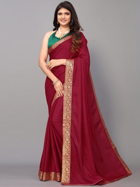 Satrani Maroon Saree With Unstitched Blouse Price in India