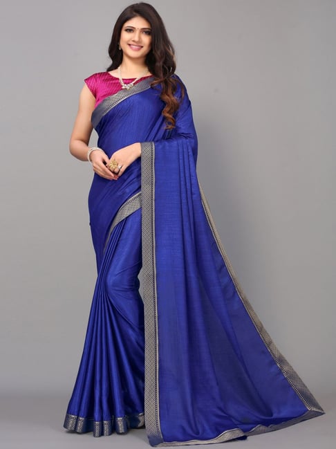 Satrani Blue Saree With Unstitched Blouse Price in India