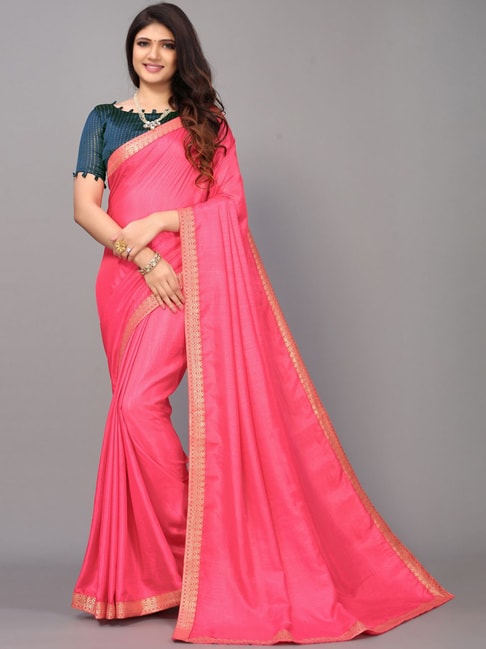 Satrani Pink Saree With Unstitched Blouse Price in India