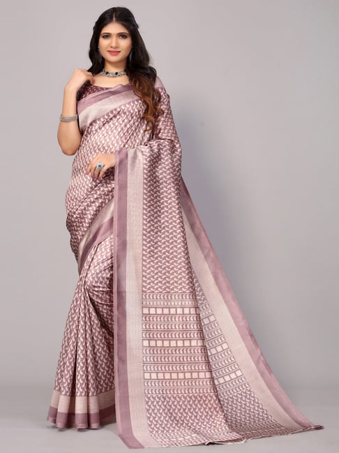 Satrani Mauve Printed Saree With Unstitched Blouse Price in India