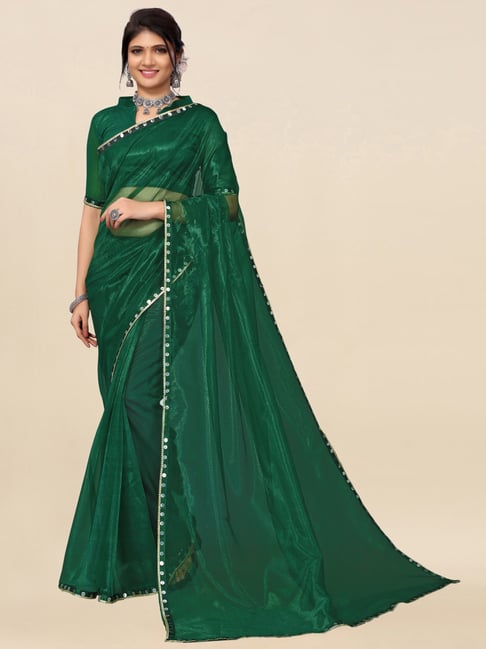 Satrani Green Saree With Unstitched Blouse Price in India