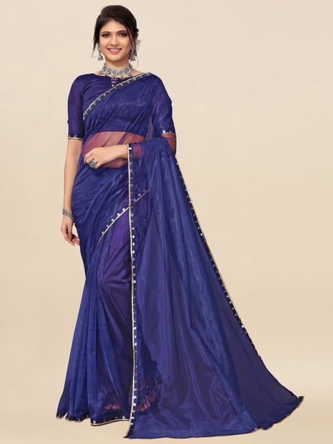 Satrani Navy Saree With Unstitched Blouse Price in India