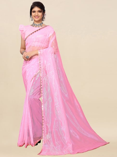 Satrani Pink Saree With Unstitched Blouse Price in India