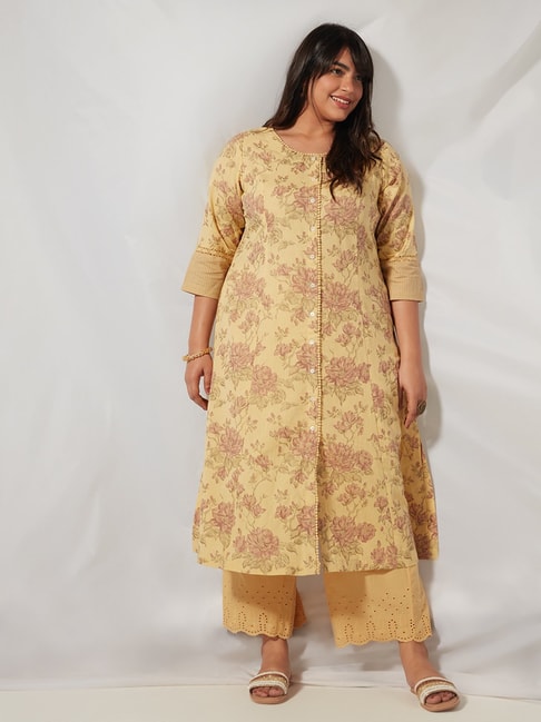 Diza Curves by Westside Yellow Floral-Printed A-line Kurta Price in India