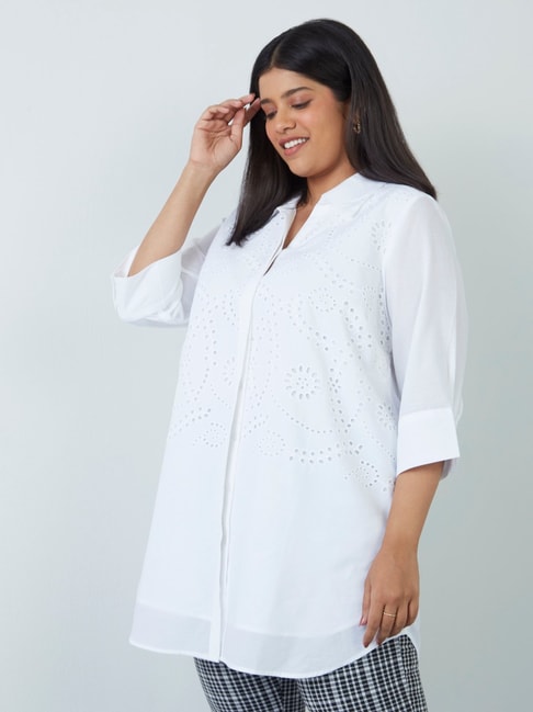Gia Curves by Westside White Schiffli-Patterned Tunic Price in India