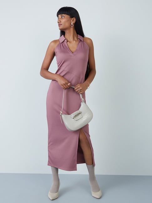 Nuon by Westside Mauve Ribbed Sylvie Dress Price in India