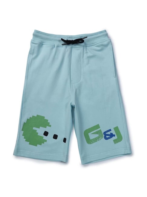 Gini & Jony Kids Blue & Green Printed Bermudas