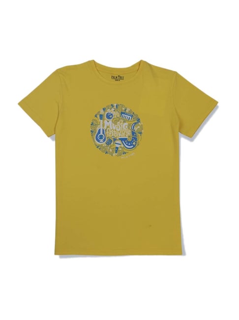 Palm Tree Kids Yellow & Blue Printed T-Shirts