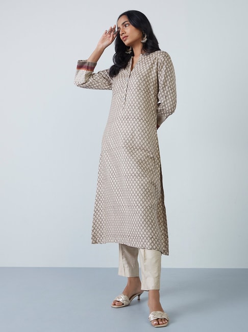 Zuba by Westside Taupe Printed A-Line Kurta Price in India
