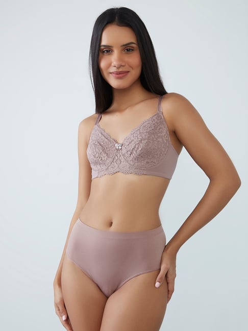 Wunderlove by Westside Taupe Lace Design Non-Padded Bra Price in India