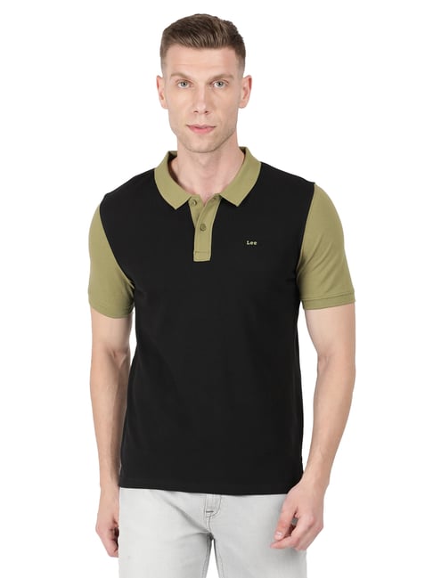 Lee Black & Olive Cotton Polo T-Shirt