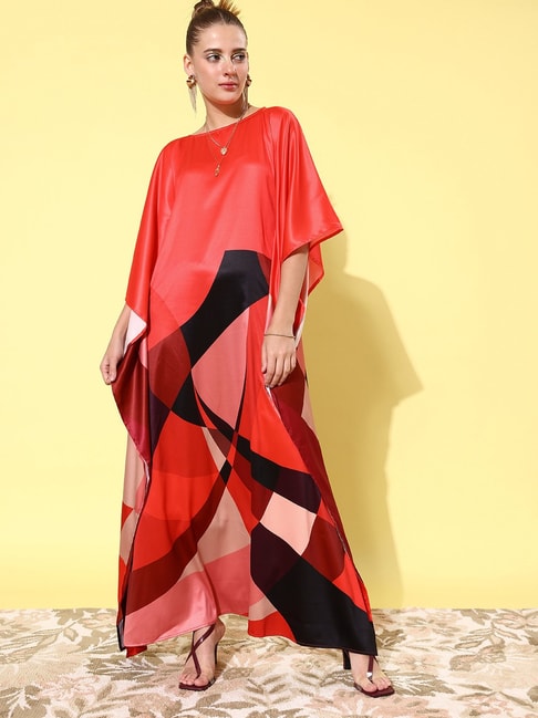 StyleStone Red Satin Kaftan Dress Price in India