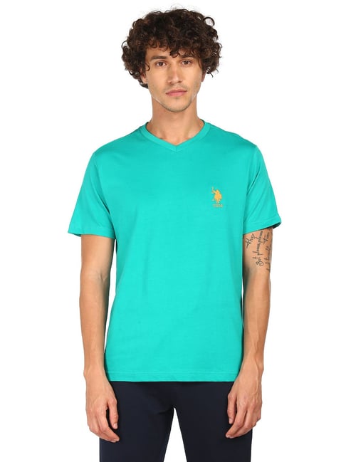 Buy Polo Light Green V-Neck T-Shirt for Men's Online - Main Image