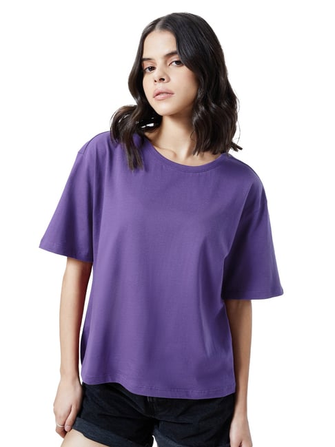 The Souled Store Purple Round Neck Crop T-Shirt Price in India