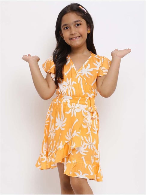 Tales & Stories Kids Orange & White Printed Dress-picture-26