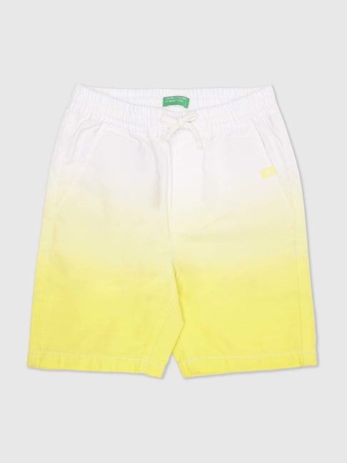 United Colors of Benetton Kids Yellow & White Cotton Color Block Shorts