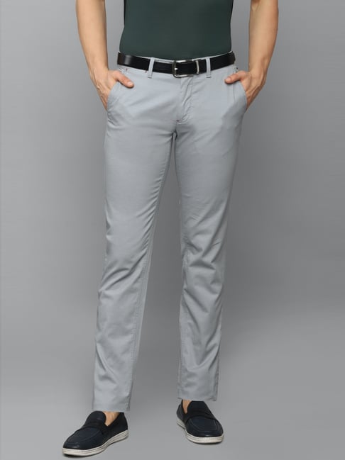 Mens Solid Textured Grey Trouser