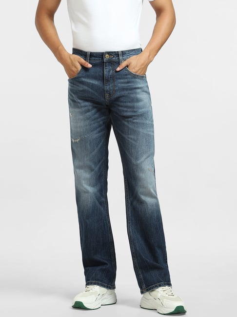 Jack Jones Dark Blue Denim Cotton Bootcut Jeans