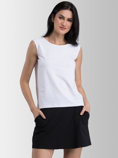 Fablestreet White Cotton Sleeveless T-Shirt Price in India