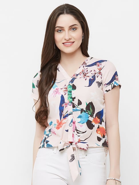 MISH Light Peach Printed Shirt Price in India