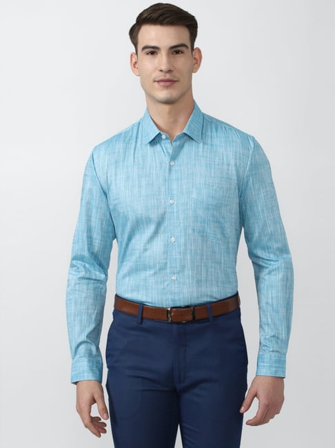 Peter England Blue Cotton Regular Fit Shirt