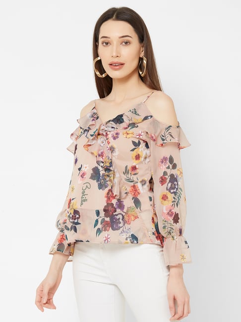 MISH Beige Printed Overlap Top-picture-14