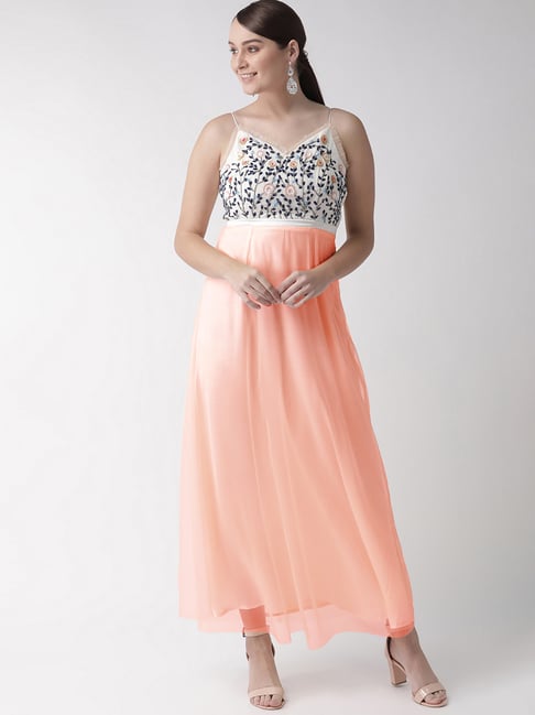 slim fit dress slacks Mitrika Peach Cotton Tiered A-Line Fit & Flare Midi Dress