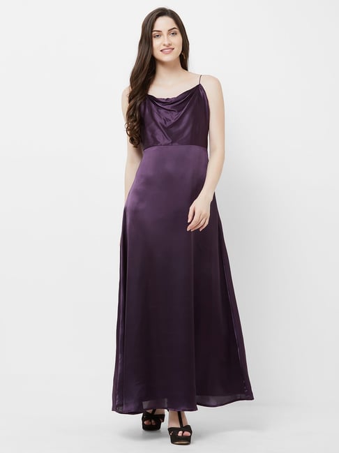 Alaya F Shines Brightly In Purple Hued Satin Pleated Plunging Neckline Gown