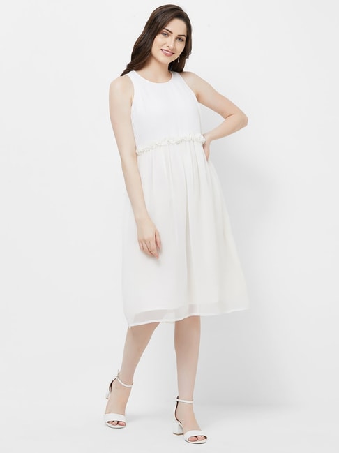 Sleeveless Mikado Fit And Flare Midi Dress With V-Back In Ivory | Adrianna  Papell