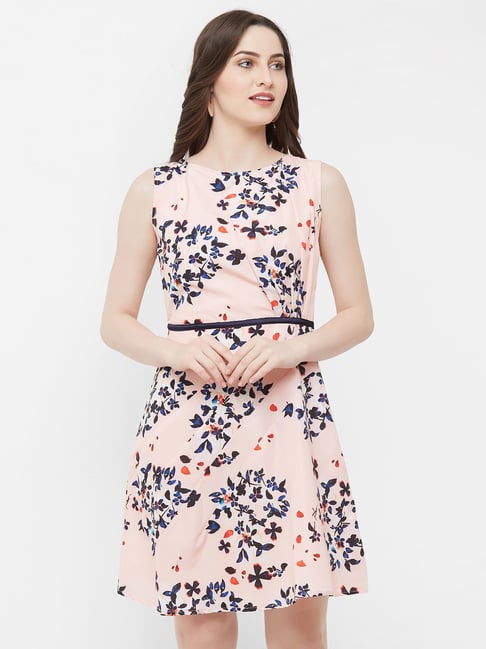 MISH Peach Printed Skater Dress Price in India