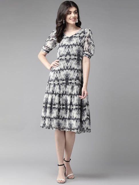 MISH Grey Printed Midi Dress Price in India