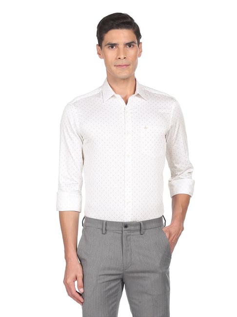 Buy Arrow White Cotton Slim Fit Printed Shirts for Mens Online