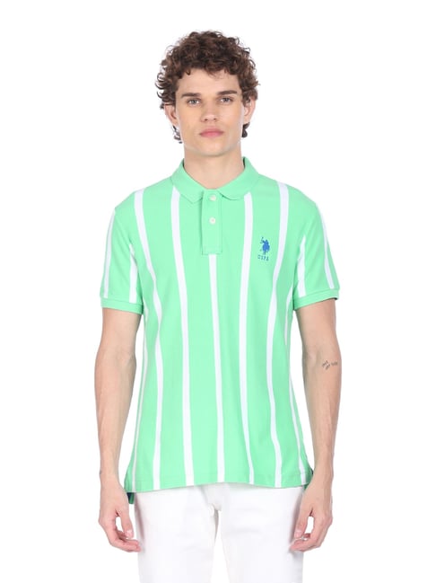 U S Polo Assn U.S. Polo Assn. Green Regular Fit Striped Polo T-Shirts