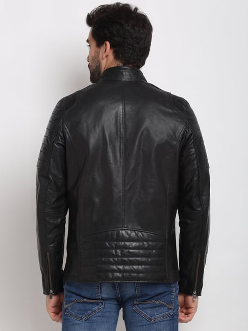 Buy Fort Collins Coffee Black Faux Leather Jacket - Jackets for Men 1581377  | Myntra