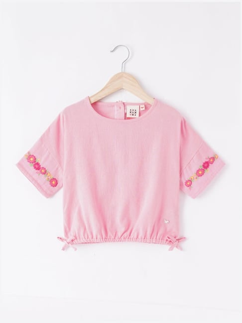 Ed-a-Mamma Kids Pink Cotton Embroidered Top-image-25