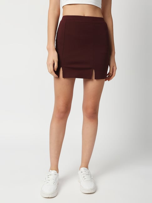 Disrupt Brown Mini Tube Skirt With Front Slit Price in India
