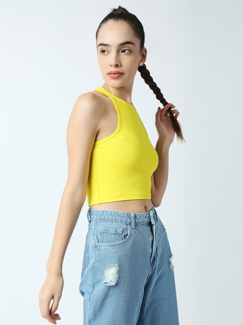 Women Casual Yellow Eye Printed Sleeveless Halter Neck String Knot Crop Top  at Rs 175/piece, Women Crop Top in New Delhi