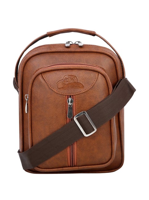 Leather World Tan Solid Medium Cross Body Bag