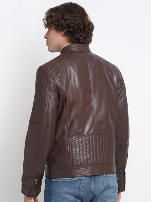 Mens Brown Bomber Leather Jacket by USA Jacket