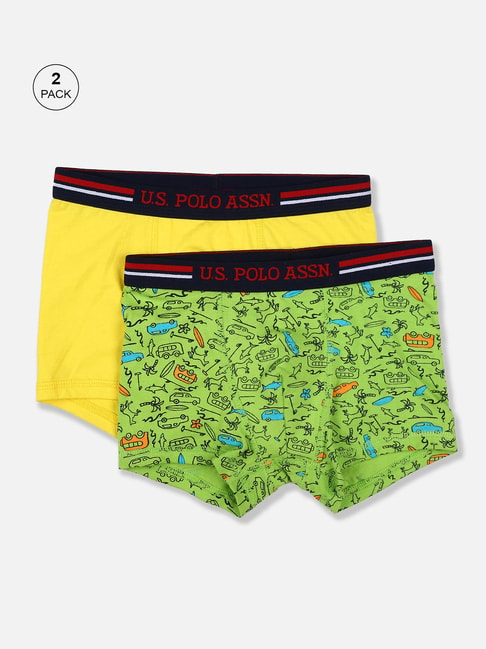 U.S. Polo Assn. Kids Green & Yellow Printed Trunks (Pack of 2)
