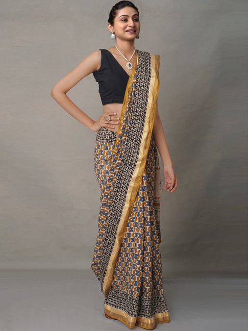 Unnati Silks Multicolored Cotton Printed Saree With Unstitched Blouse Price in India