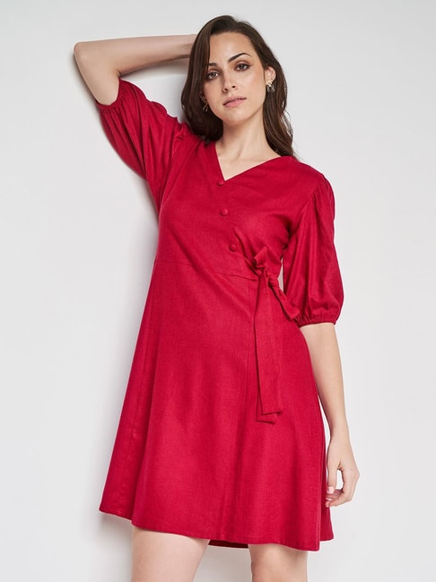 AND Dark Red Mini A Line Dress Price in India