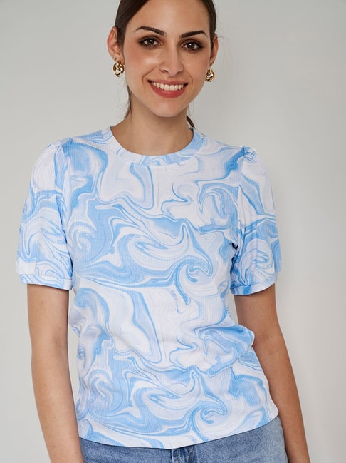 AND White & Blue Tie - Dye Top Price in India