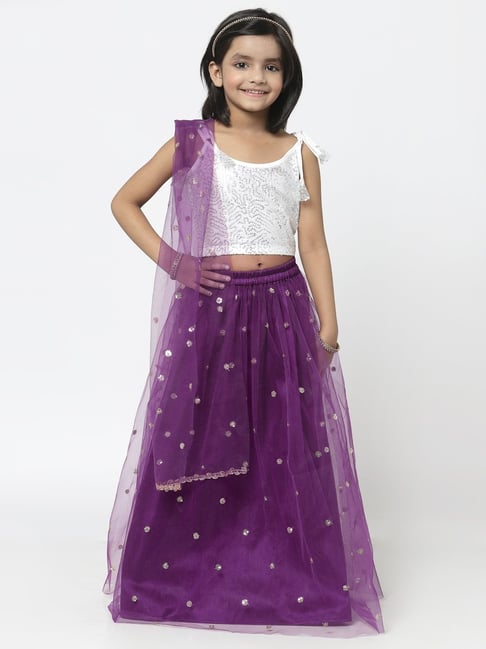 Buy Purple Tulle Embroidered Floral Asymmetric Lehenga Skirt And Blouse Set  For Women by XOXO Apurva Online at Aza Fashions.