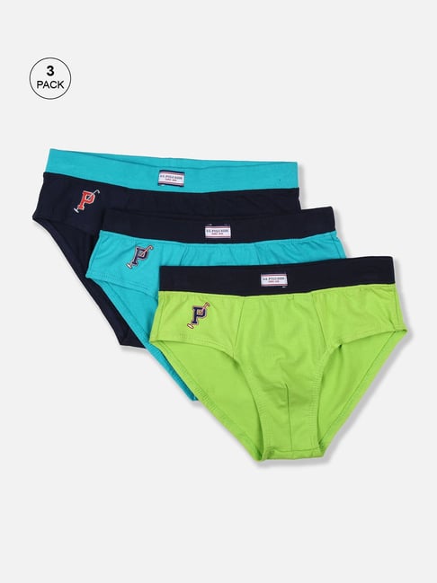 U S Polo Assn U.S. Polo Assn. Kids Navy & Green Solid Briefs (Pack Of 3)