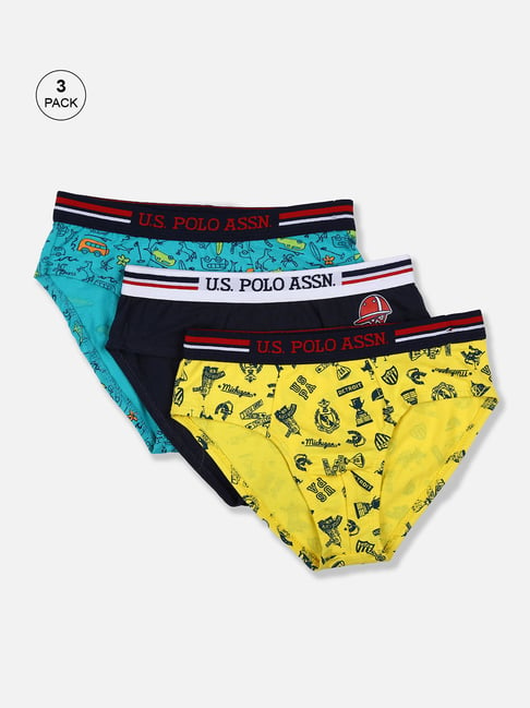 U S Polo Assn U.S. Polo Assn. Kids Yellow & Blue Printed Briefs (Pack Of 3)